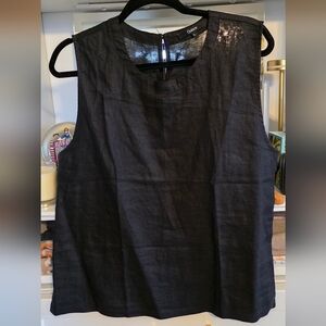 Quince Classic Sleeveless Black Linen Top Large